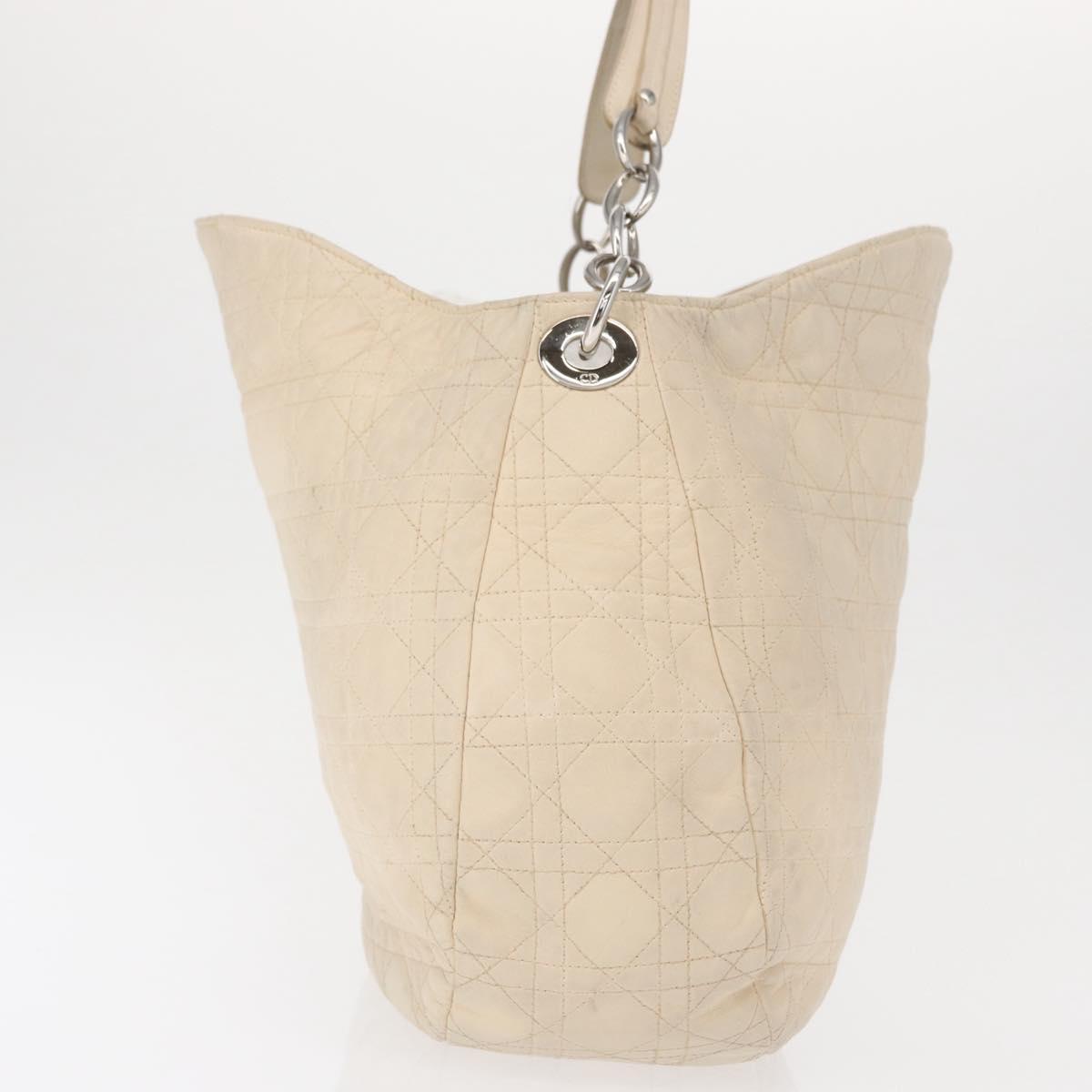 Christian Dior Canage Shoulder Bag Leather Ivory Silver Auth 164127
