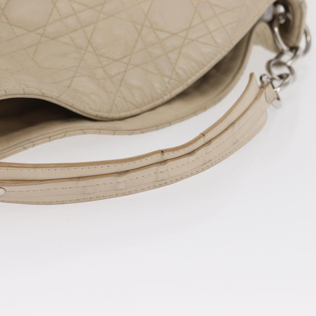 Christian Dior Canage Shoulder Bag Leather Ivory Silver Auth 164127