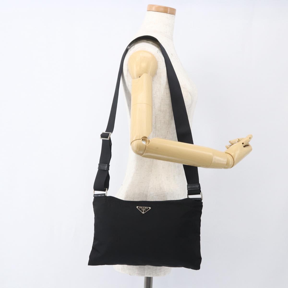 PRADA Shoulder Bag Nylon Black Silver Auth 164134