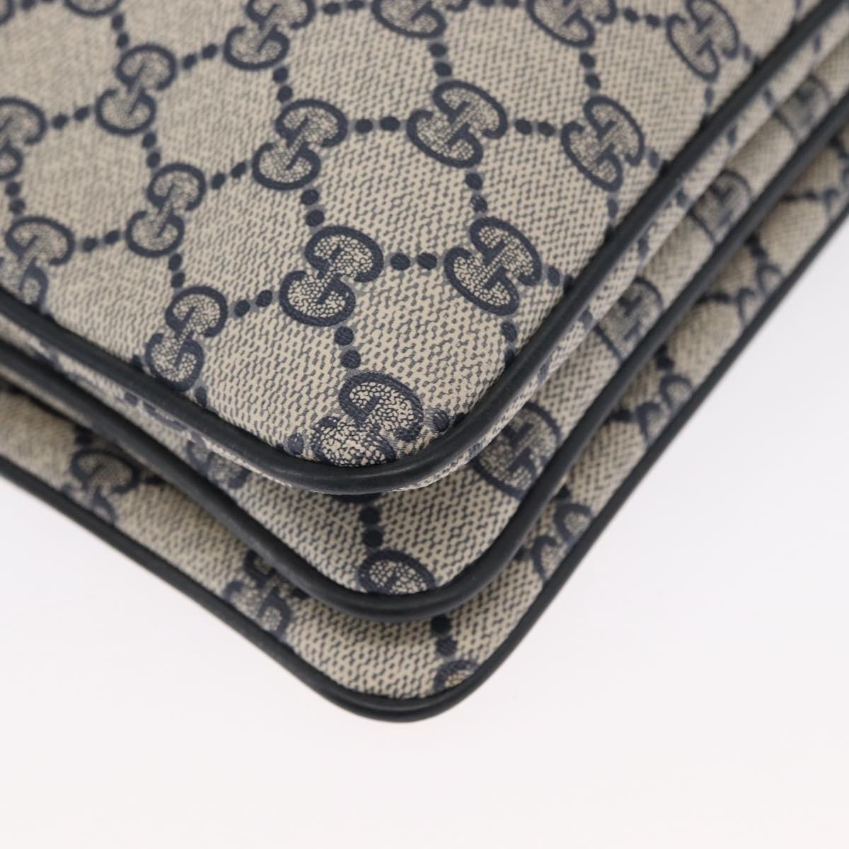 GUCCI GG Supreme Sherry Line Bag PVC Navy Gold Red 14 02 013 Auth 164136