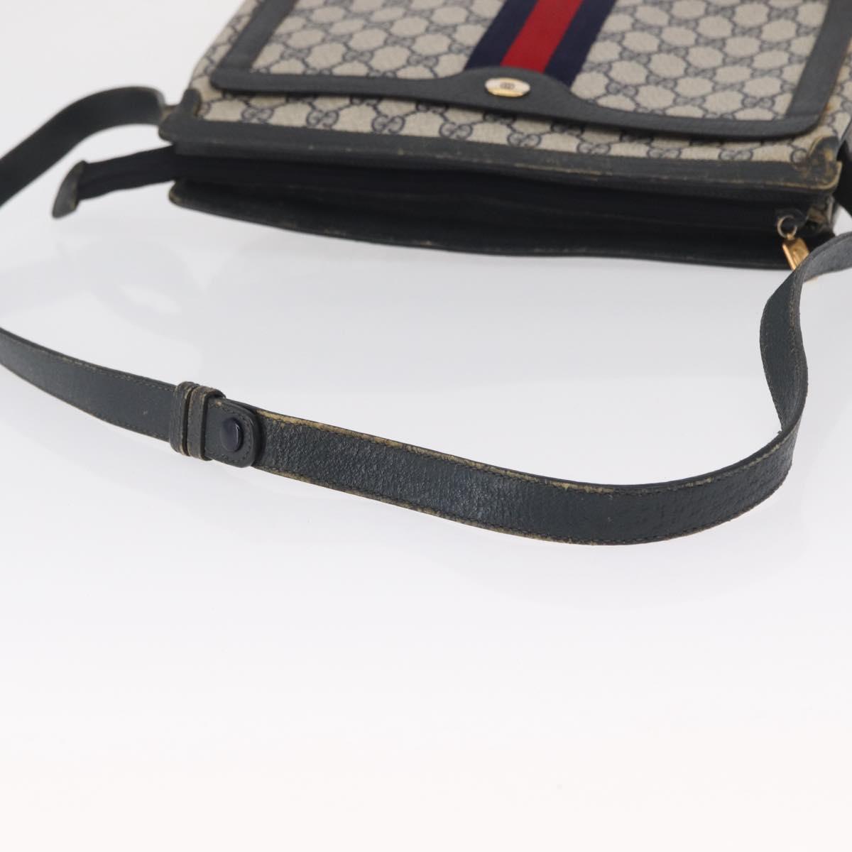 GUCCI GG Supreme Sherry Line Bag PVC Navy Gold Red 14 02 013 Auth 164136