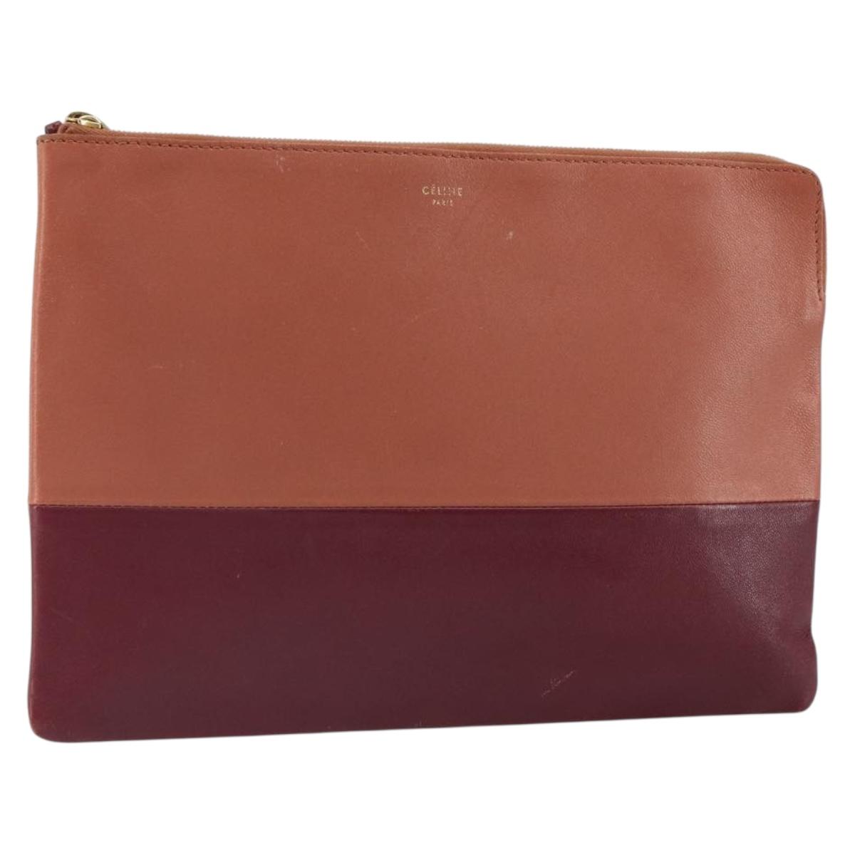 CELINE Clutch Bag Leather Pink Gold Auth 164138
