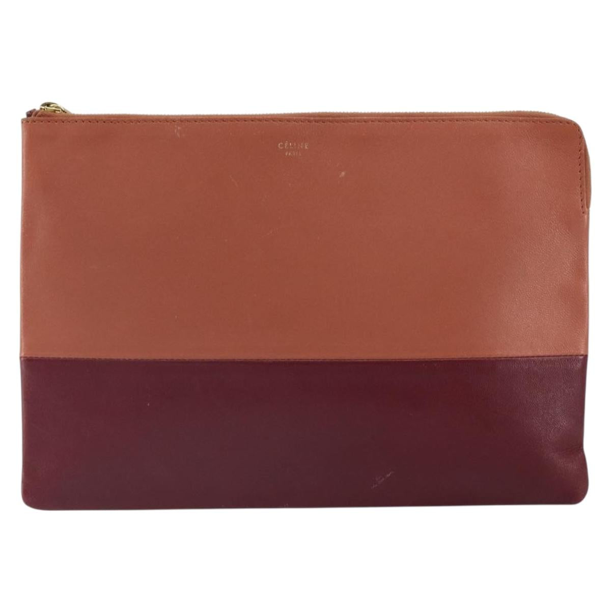 CELINE Clutch Bag Leather Pink Gold Auth 164138