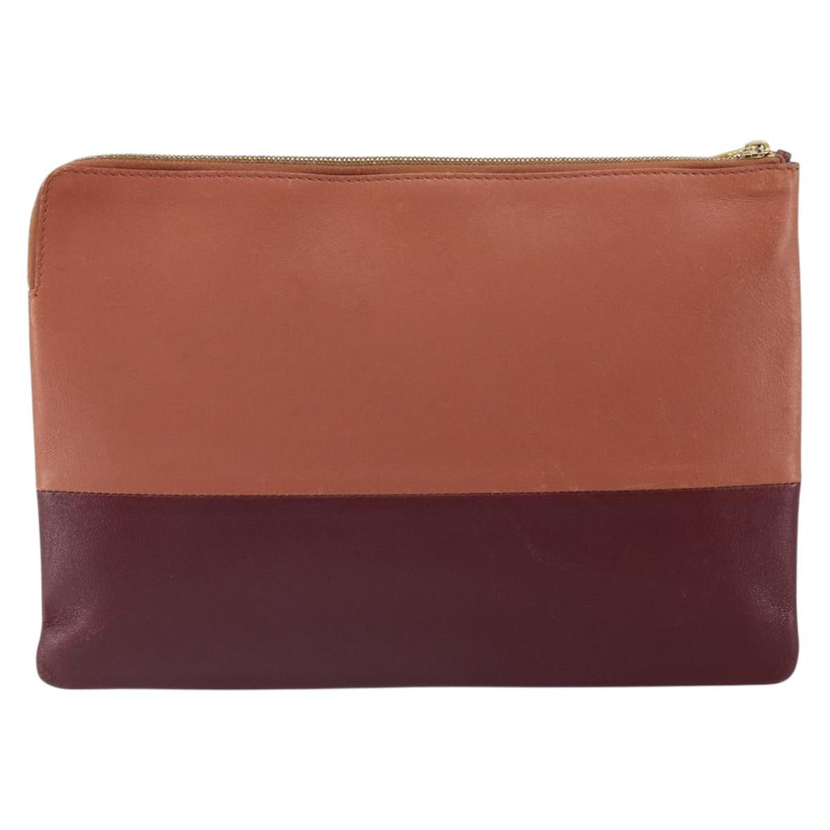 CELINE Clutch Bag Leather Pink Gold Auth 164138