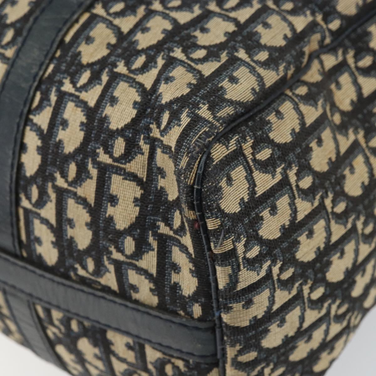 Christian Dior Trotter Canvas Boston Bag Navy Silver Auth 164140
