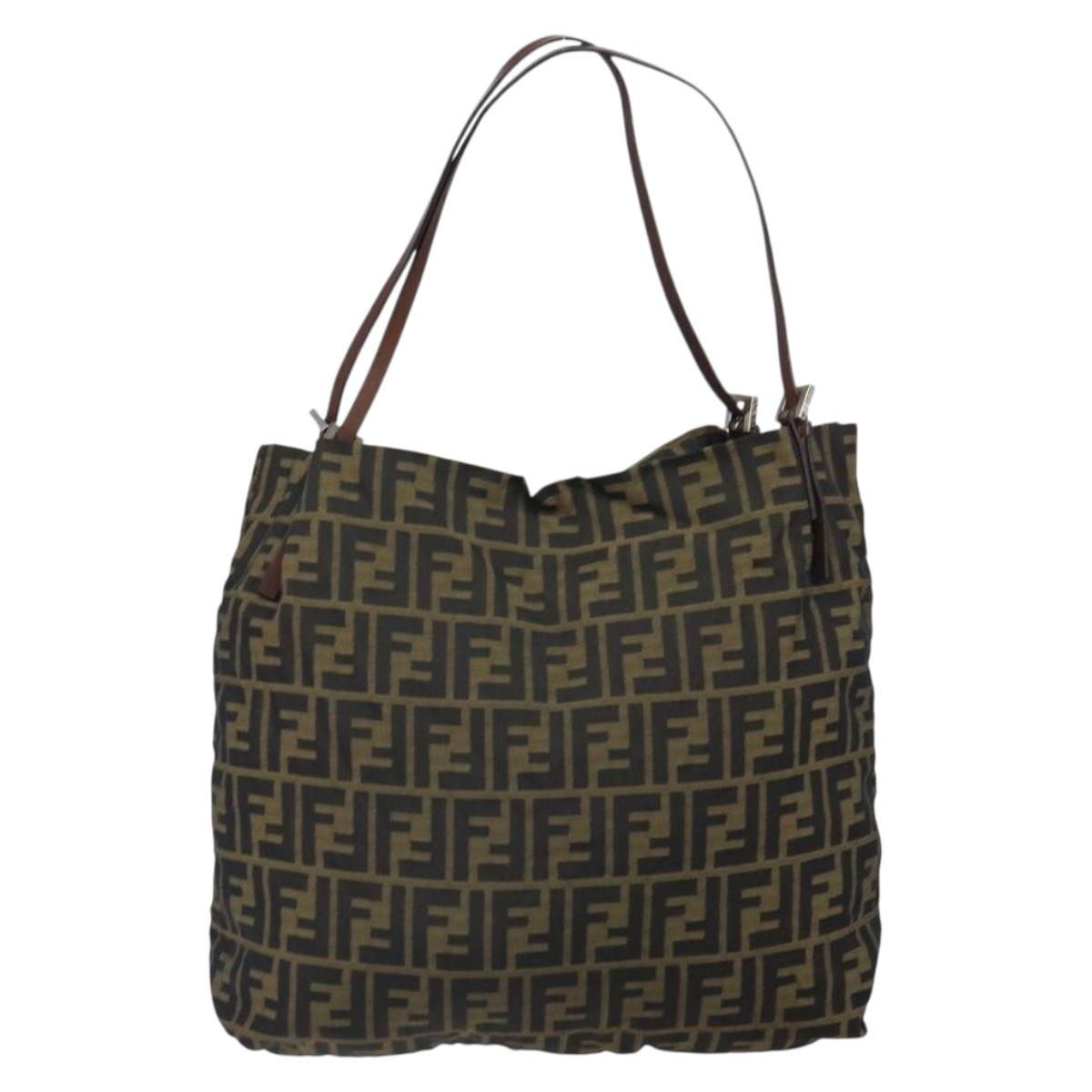 FENDI Zucca Canvas Tote Bag Black Brown Auth 164142