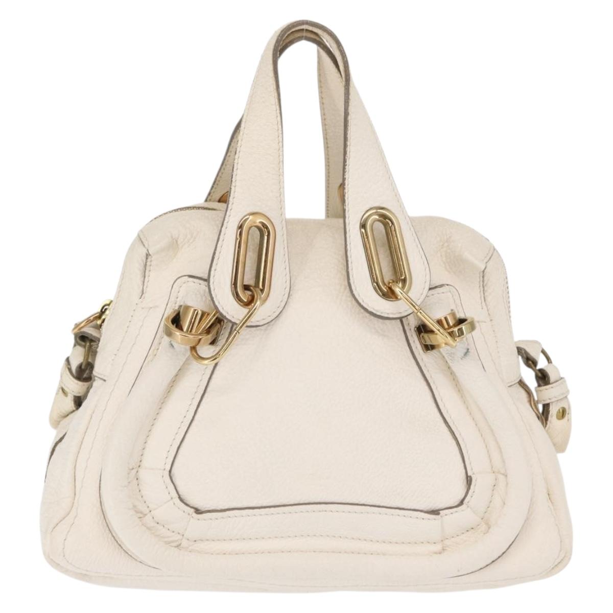 Chloe Paraty Hand Bag Leather 2way White Gold Auth 164145