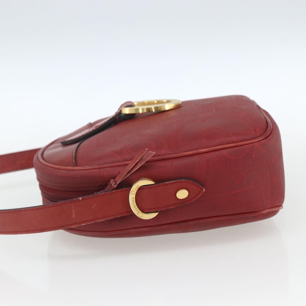 Christian Dior Trotter Canvas Shoulder Bag Red Gold Auth 164154