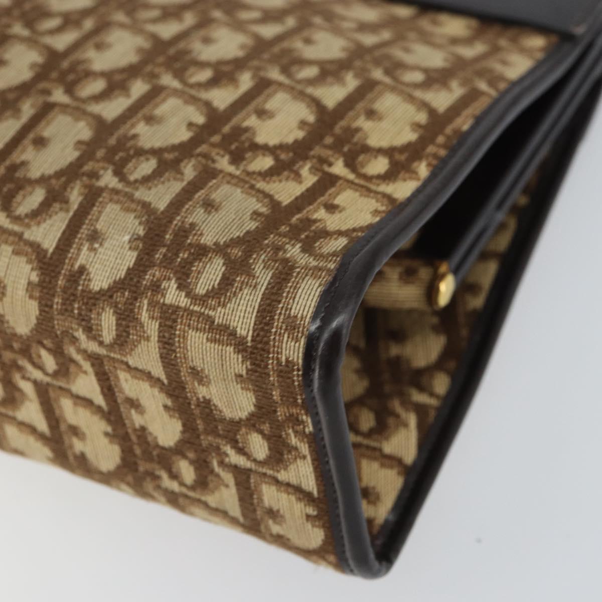Christian Dior Trotter Canvas Shoulder Bag Beige Gold Auth 164161
