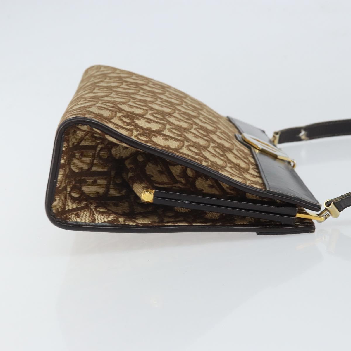 Christian Dior Trotter Canvas Shoulder Bag Beige Gold Auth 164161