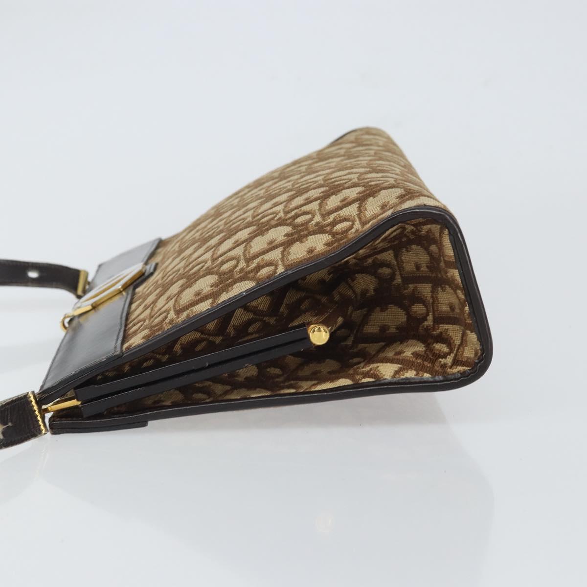 Christian Dior Trotter Canvas Shoulder Bag Beige Gold Auth 164161