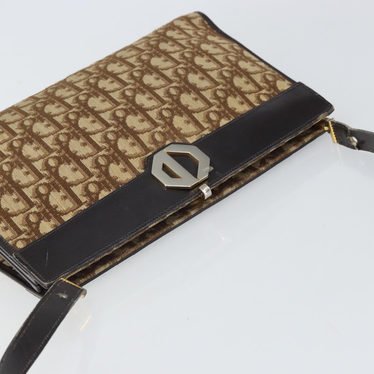 Christian Dior Trotter Canvas Shoulder Bag Beige Gold Auth 164161