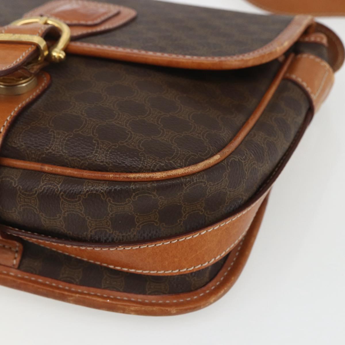 CELINE Macadam Canvas Shoulder Bag PVC Leather Brown Gold Auth 164162