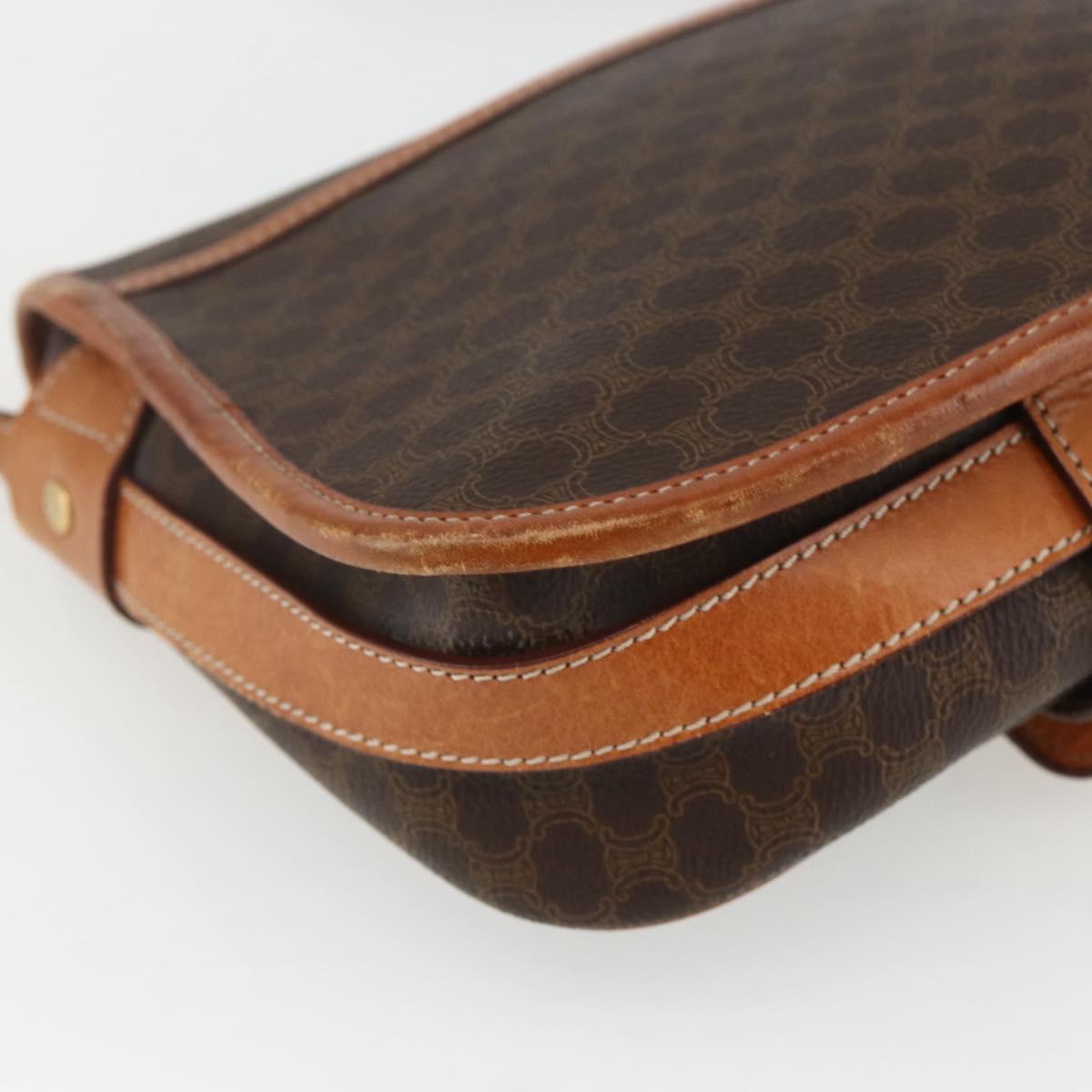 CELINE Macadam Canvas Shoulder Bag PVC Leather Brown Gold Auth 164162