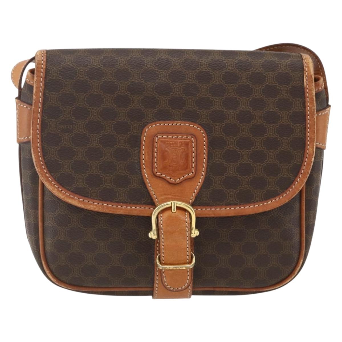 CELINE Macadam Canvas Shoulder Bag PVC Leather Brown Gold Auth 164162
