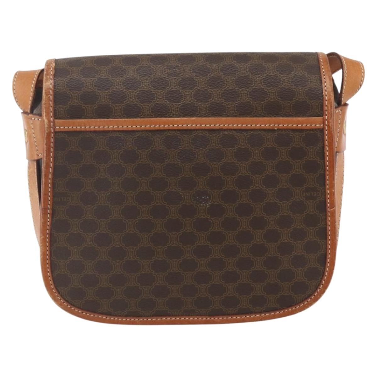 CELINE Macadam Canvas Shoulder Bag PVC Leather Brown Gold Auth 164162