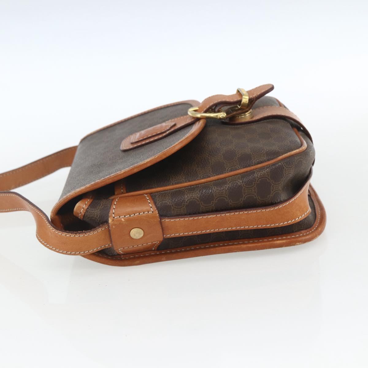 CELINE Macadam Canvas Shoulder Bag PVC Leather Brown Gold Auth 164162