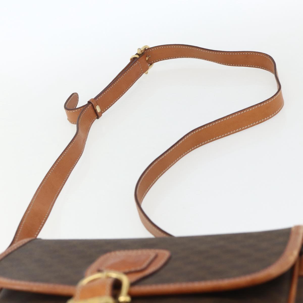 CELINE Macadam Canvas Shoulder Bag PVC Leather Brown Gold Auth 164162