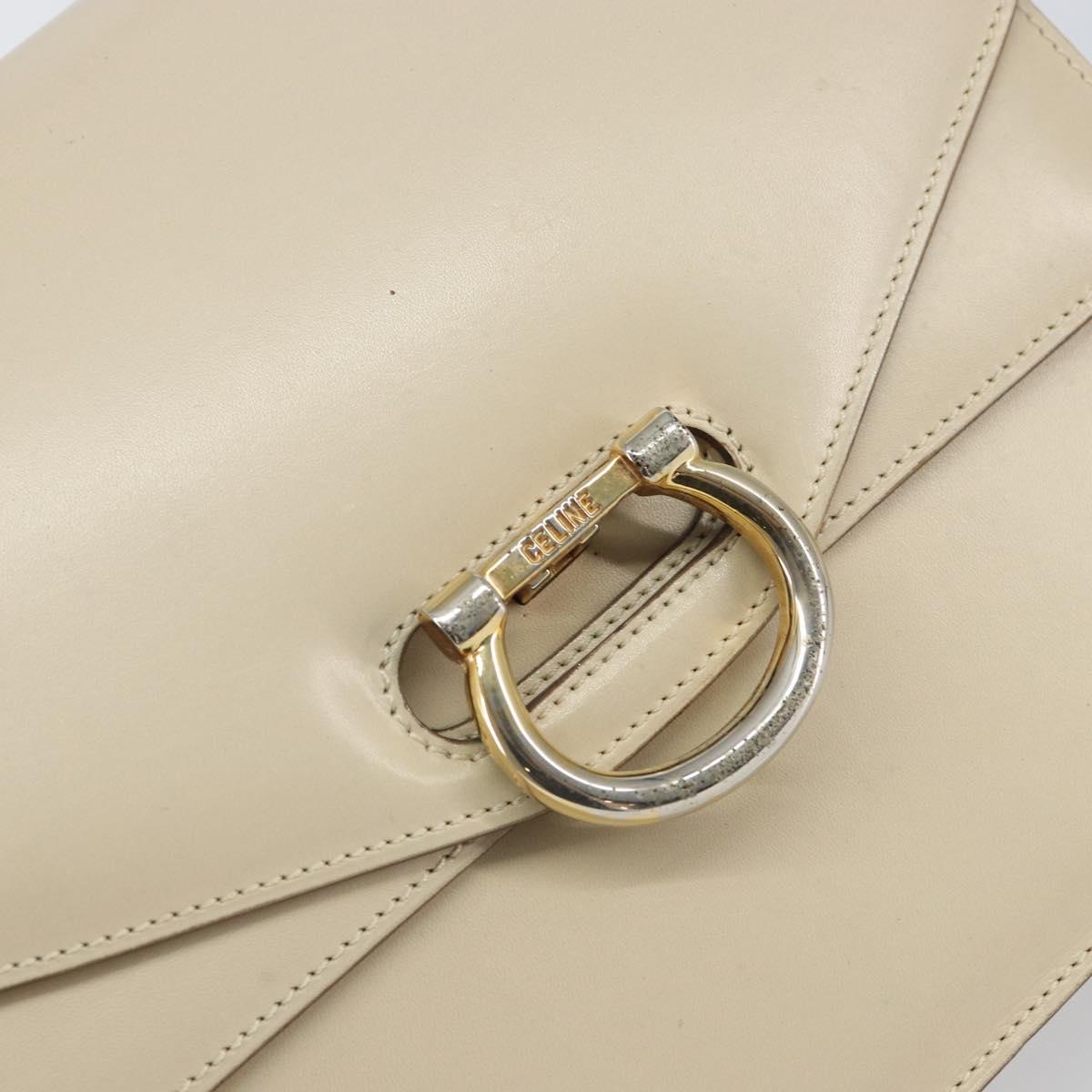 CELINE Hand Bag Leather Ivory Gold Auth 164168
