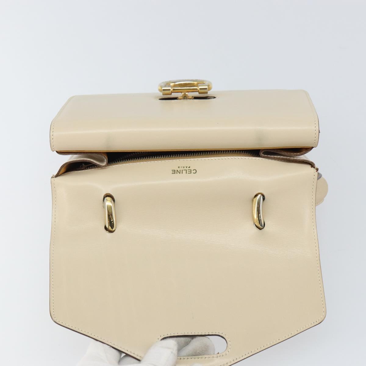 CELINE Hand Bag Leather Ivory Gold Auth 164168