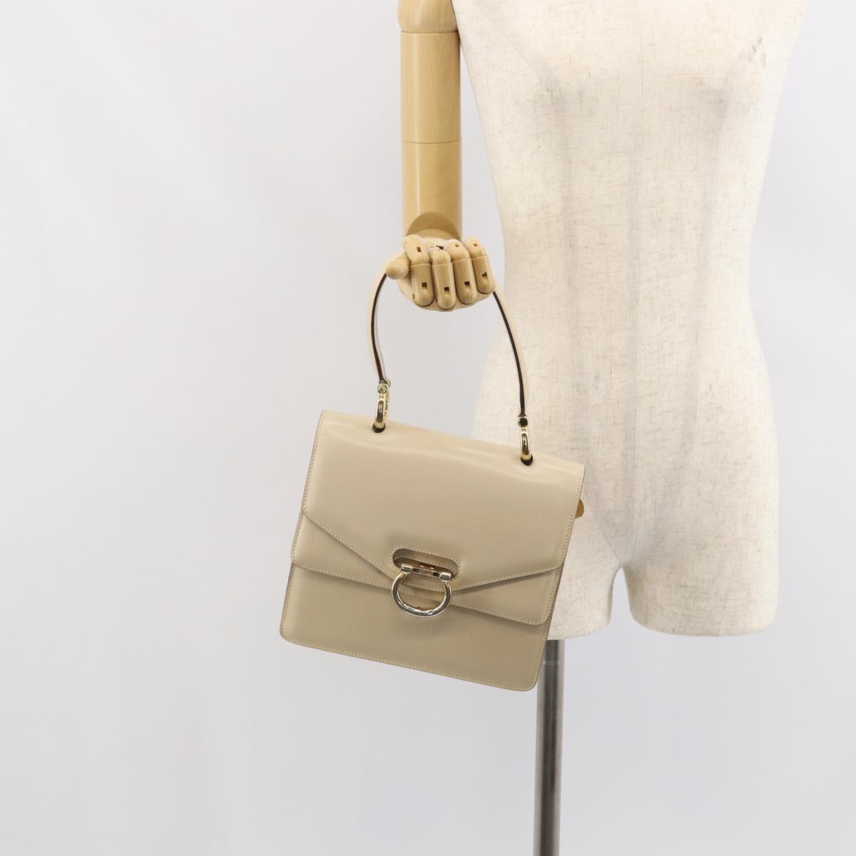 CELINE Hand Bag Leather Ivory Gold Auth 164168