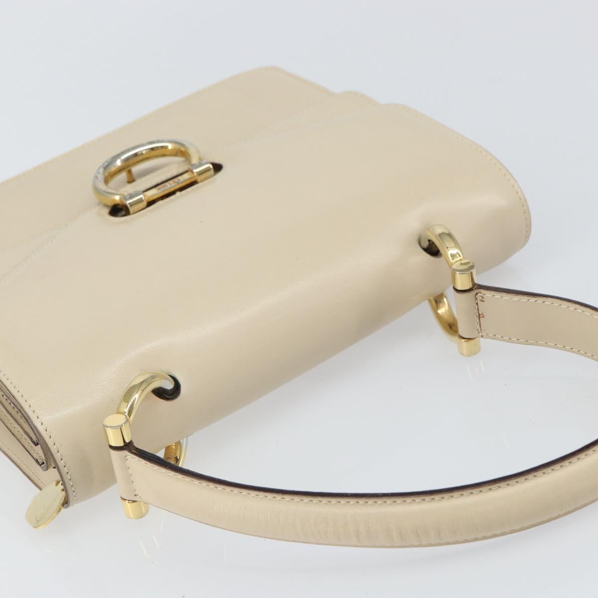 CELINE Hand Bag Leather Ivory Gold Auth 164168