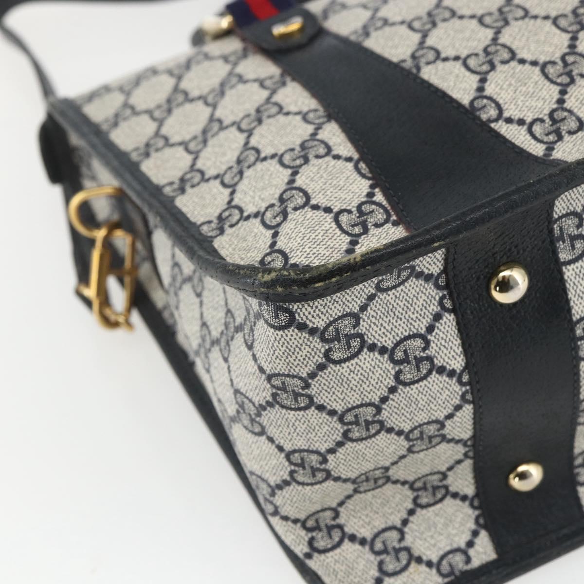 GUCCI GG Supreme Sherry Line Hand Bag PVC 2way Navy Gold 58 02 039 Auth 164169