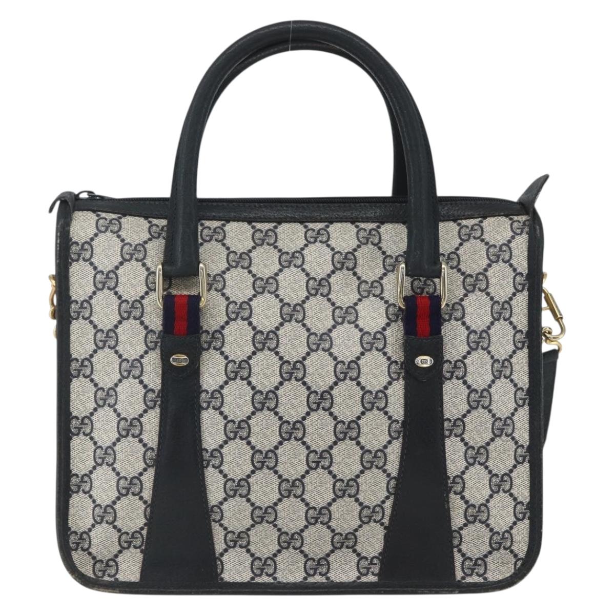 GUCCI GG Supreme Sherry Line Hand Bag PVC 2way Navy Gold 58 02 039 Auth 164169