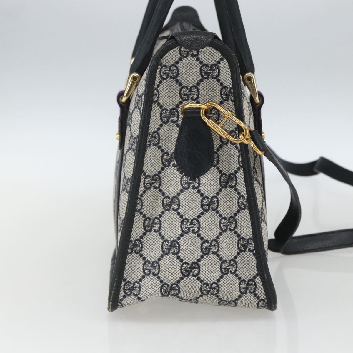 GUCCI GG Supreme Sherry Line Hand Bag PVC 2way Navy Gold 58 02 039 Auth 164169