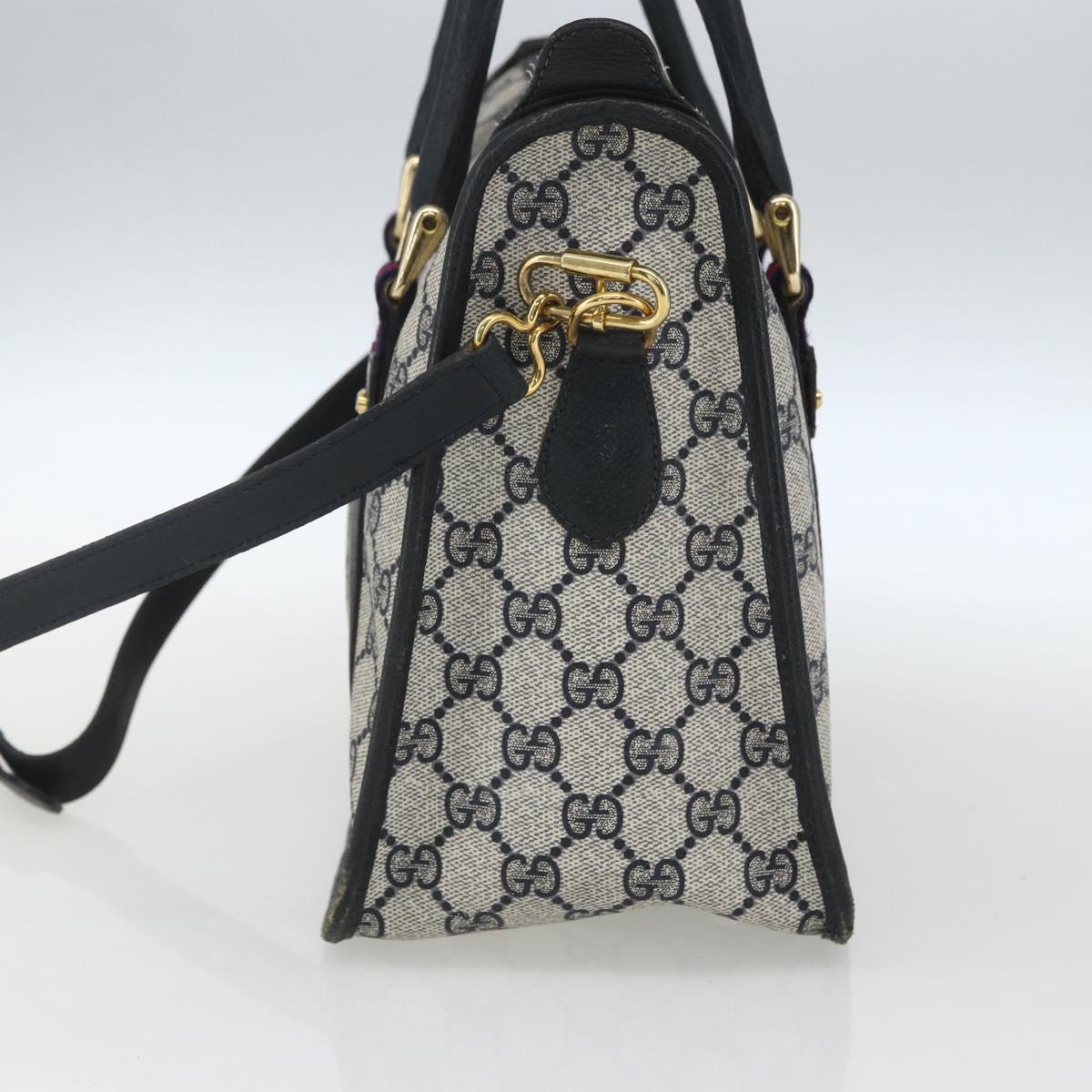 GUCCI GG Supreme Sherry Line Hand Bag PVC 2way Navy Gold 58 02 039 Auth 164169