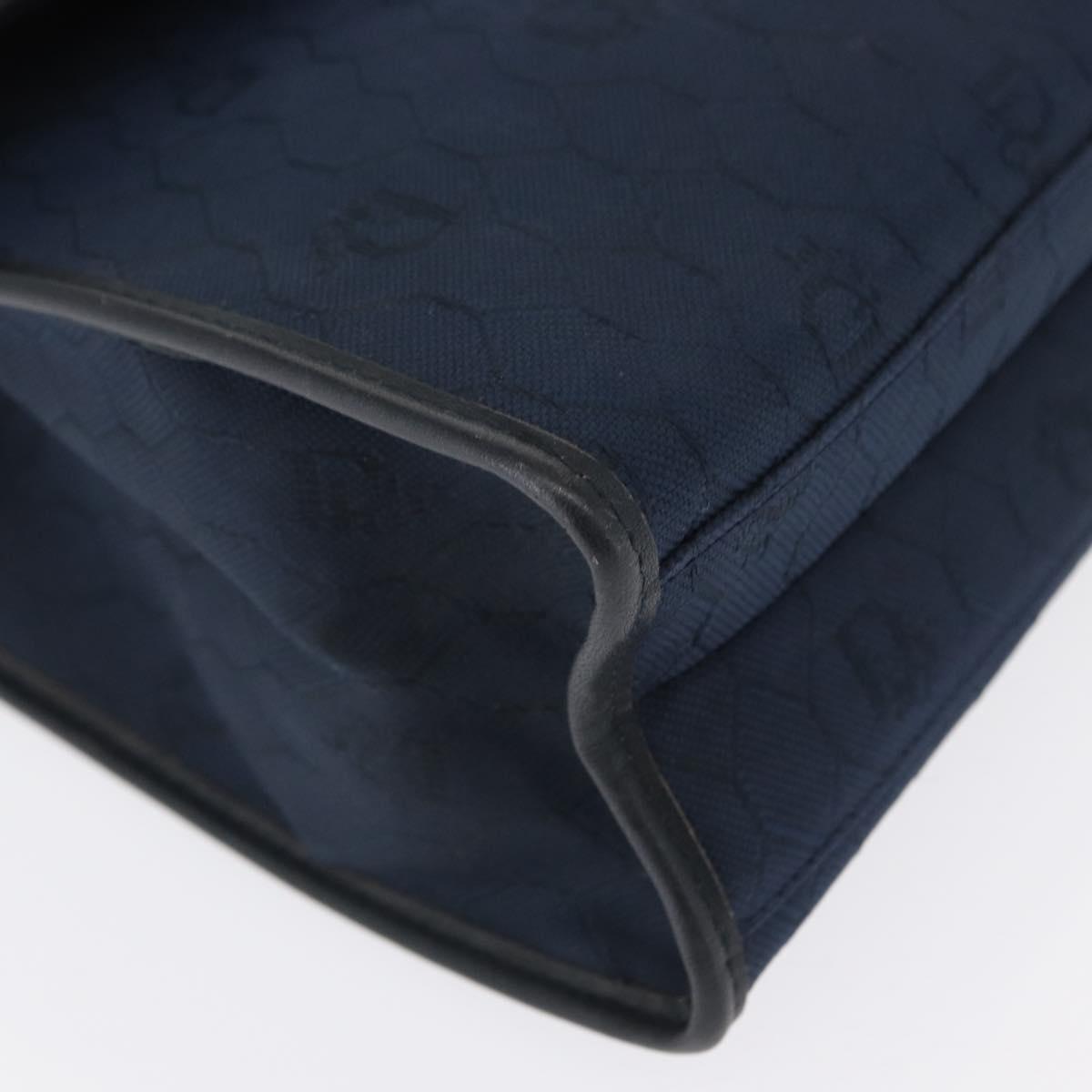 Christian Dior Honeycomb Canvas Shoulder Bag Navy Gold Auth 164192