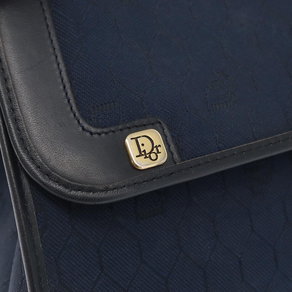Christian Dior Honeycomb Canvas Shoulder Bag Navy Gold Auth 164192