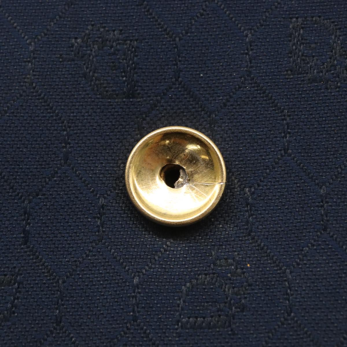 Christian Dior Honeycomb Canvas Shoulder Bag Navy Gold Auth 164192