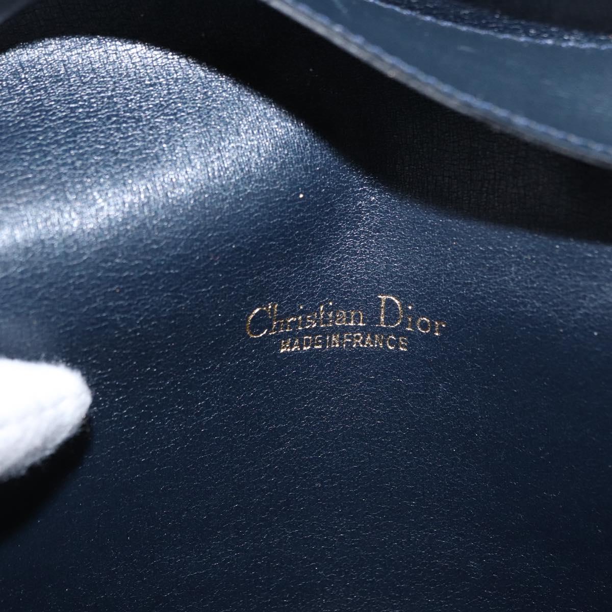 Christian Dior Honeycomb Canvas Shoulder Bag Navy Gold Auth 164192