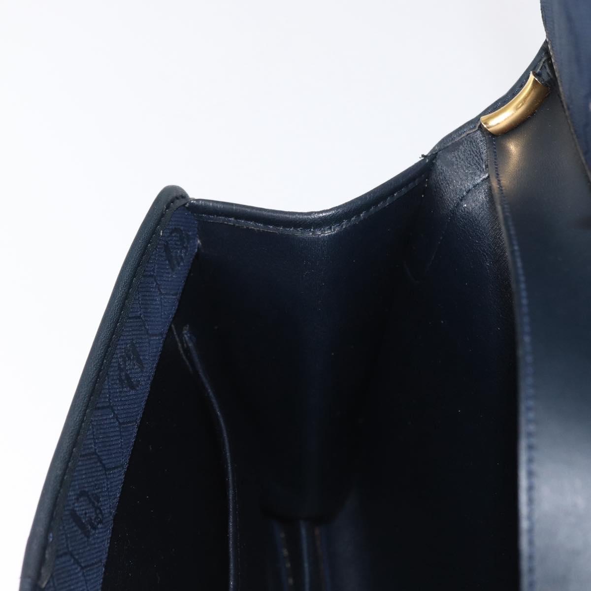 Christian Dior Honeycomb Canvas Shoulder Bag Navy Gold Auth 164192