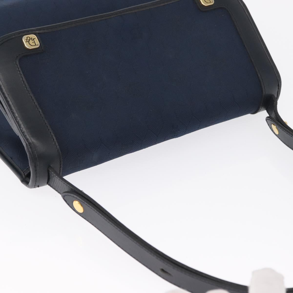 Christian Dior Honeycomb Canvas Shoulder Bag Navy Gold Auth 164192