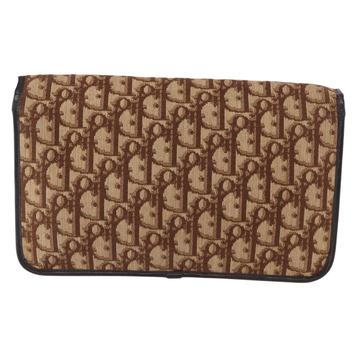 Christian Dior Trotter Canvas Chain Shoulder Bag Beige Gold Auth 164195