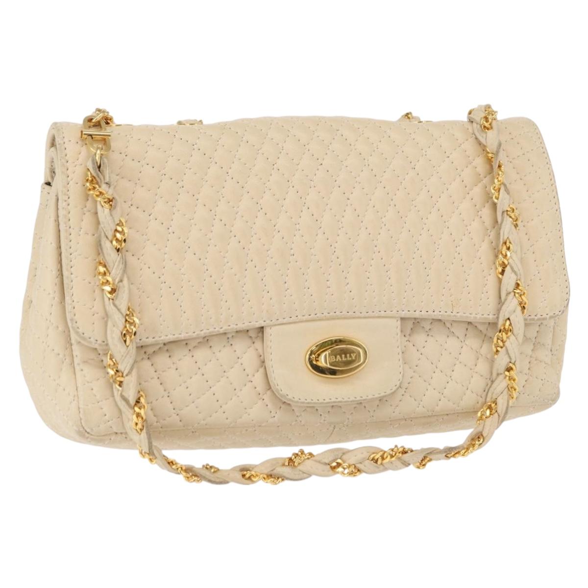 BALLY Chain Shoulder Bag Leather Ivory Gold Auth 164202