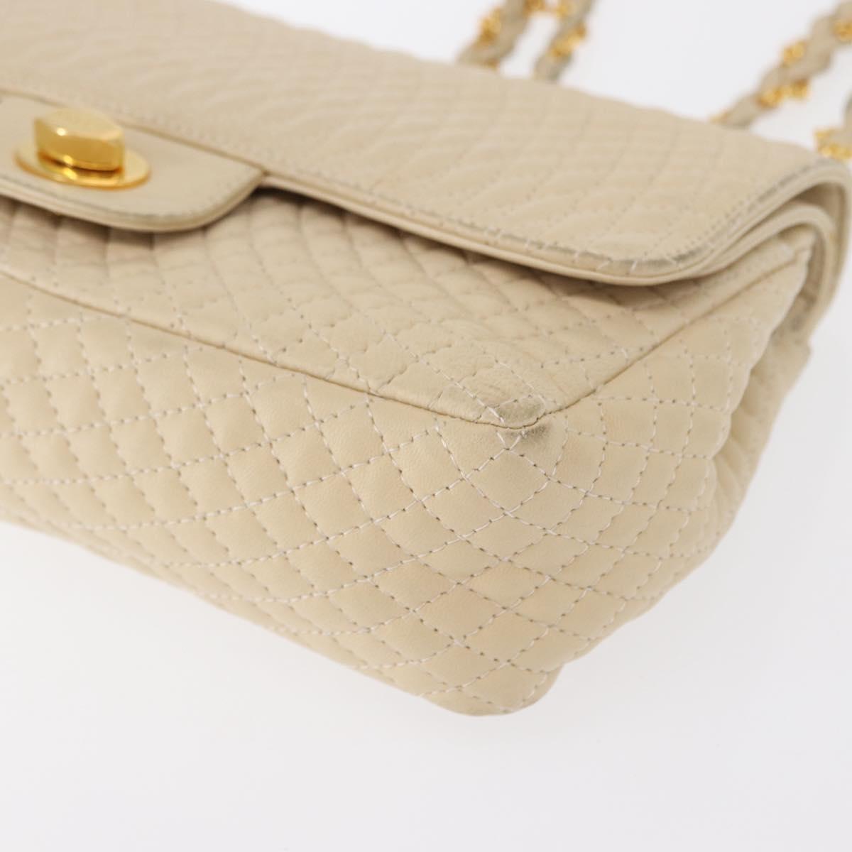 BALLY Chain Shoulder Bag Leather Ivory Gold Auth 164202