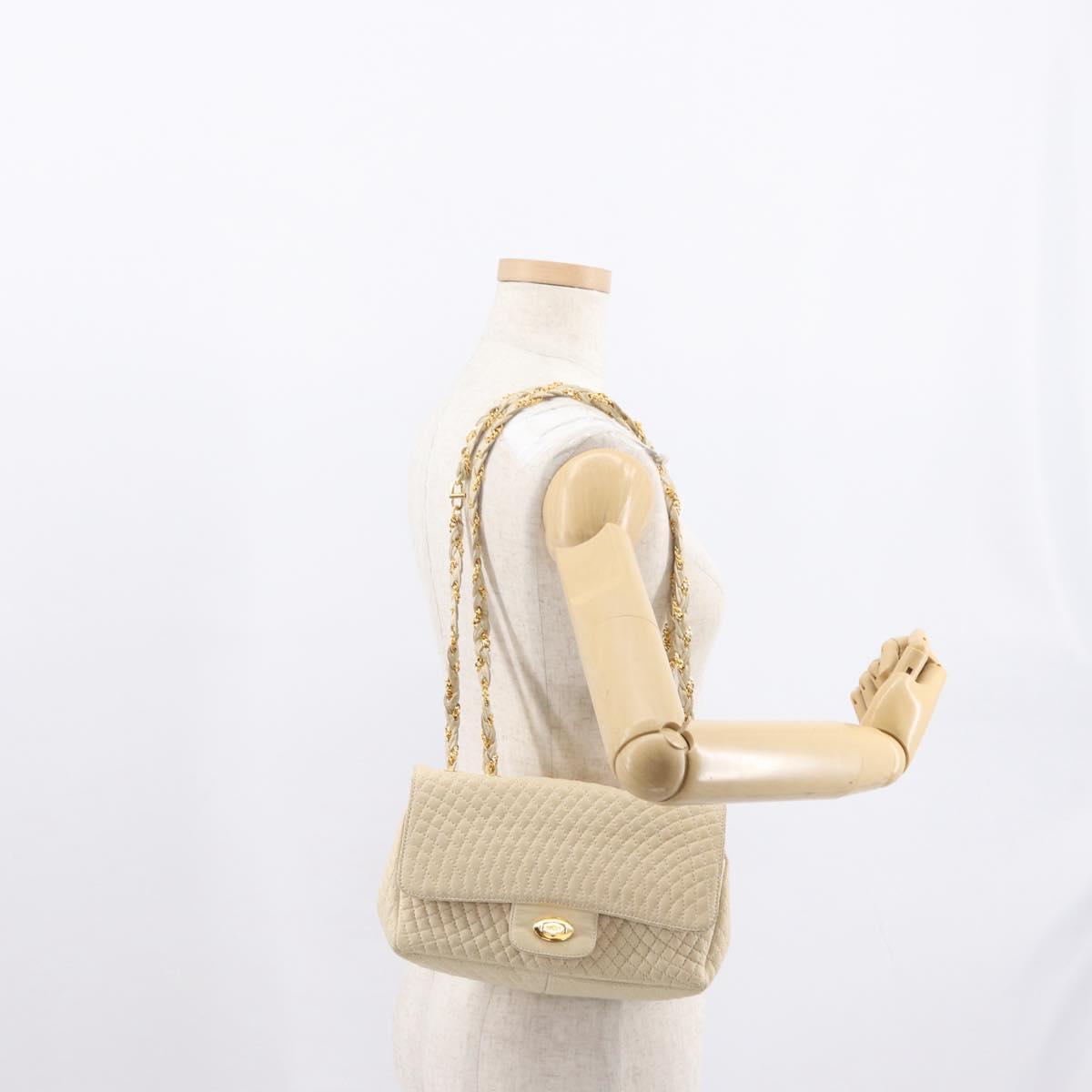 BALLY Chain Shoulder Bag Leather Ivory Gold Auth 164202