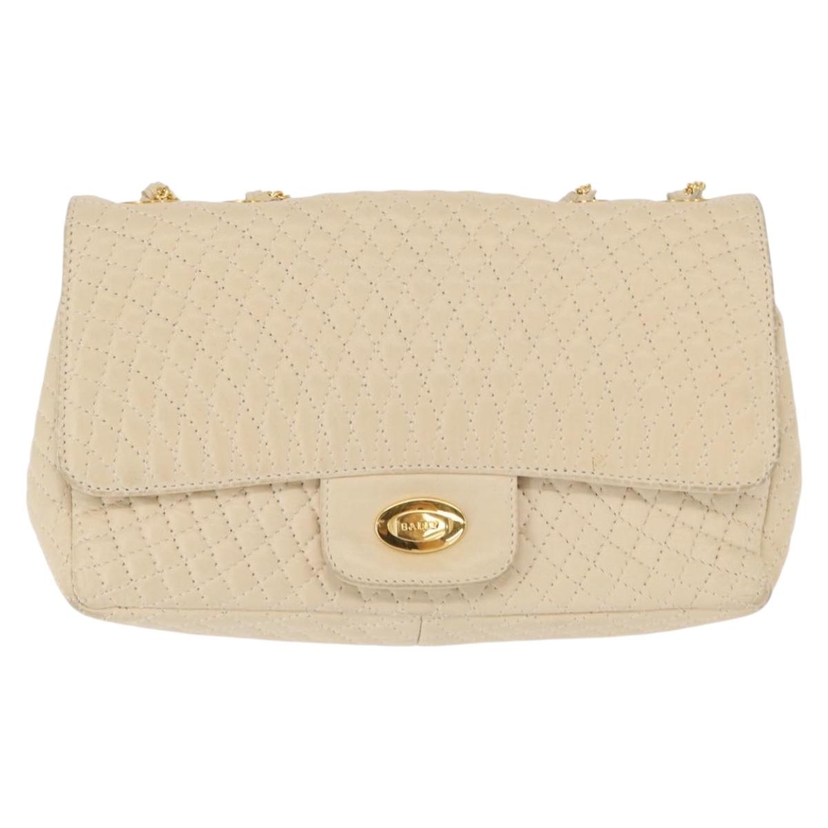 BALLY Chain Shoulder Bag Leather Ivory Gold Auth 164202