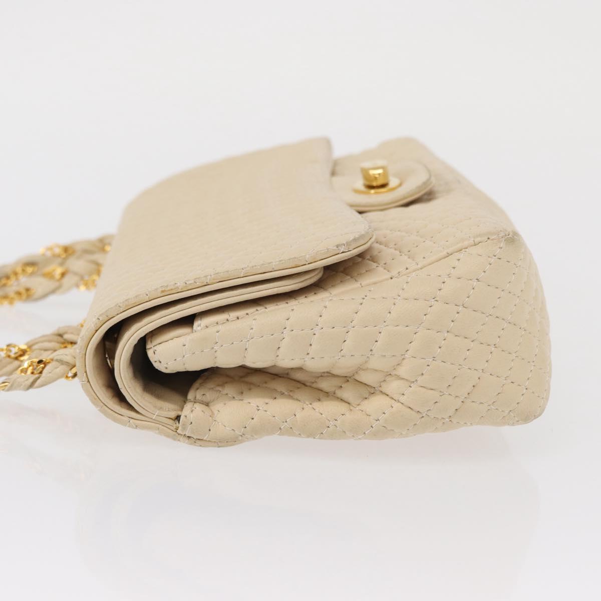 BALLY Chain Shoulder Bag Leather Ivory Gold Auth 164202