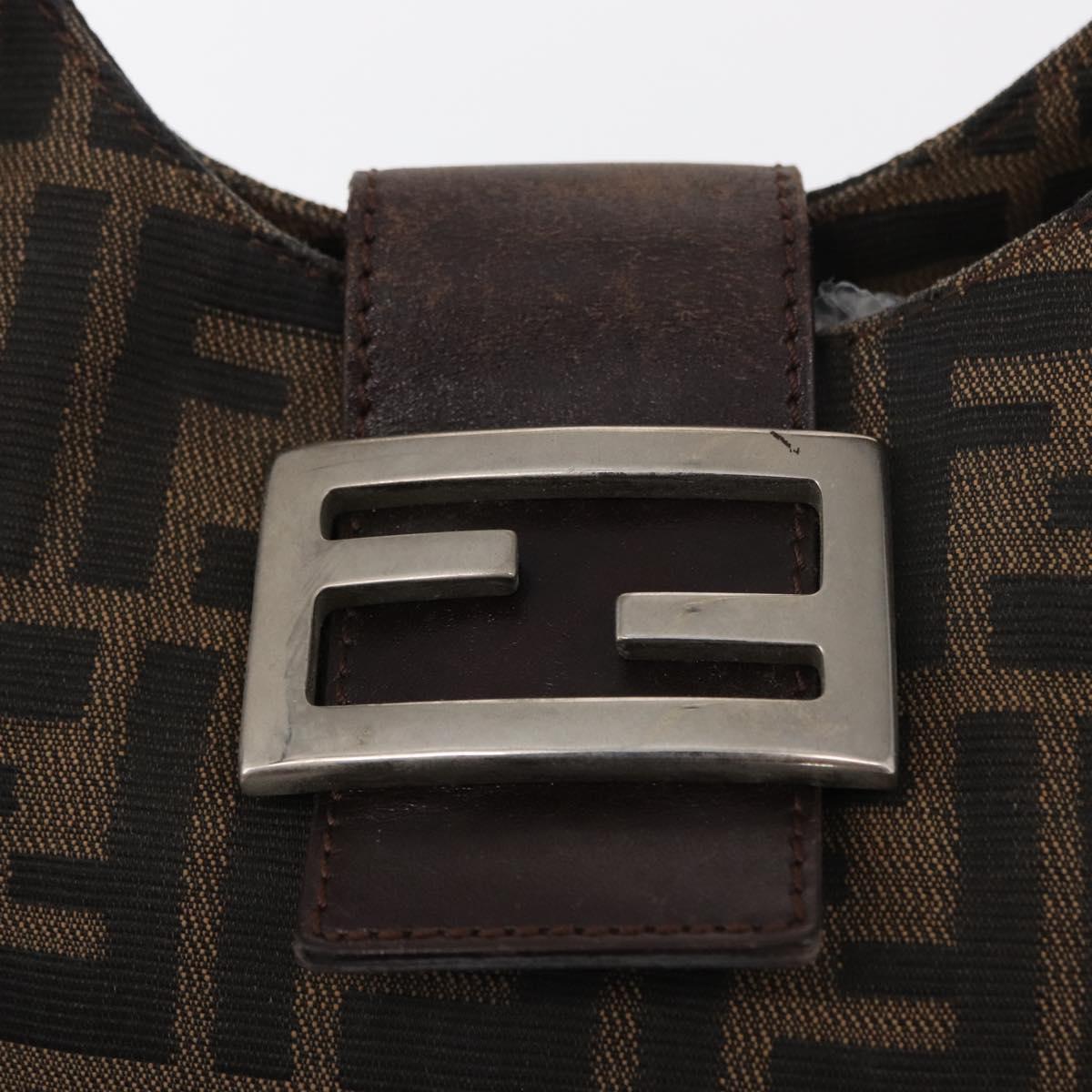 FENDI Zucca Canvas Mamma Baguette Shoulder Bag Black Brown Auth 164204