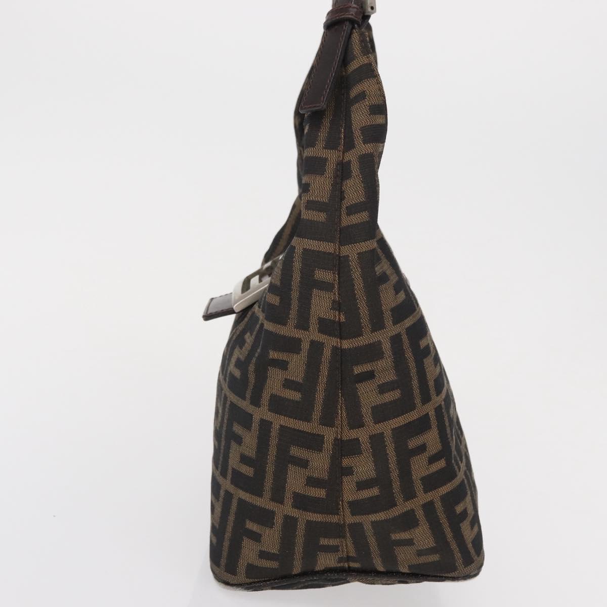FENDI Zucca Canvas Mamma Baguette Shoulder Bag Black Brown Auth 164204