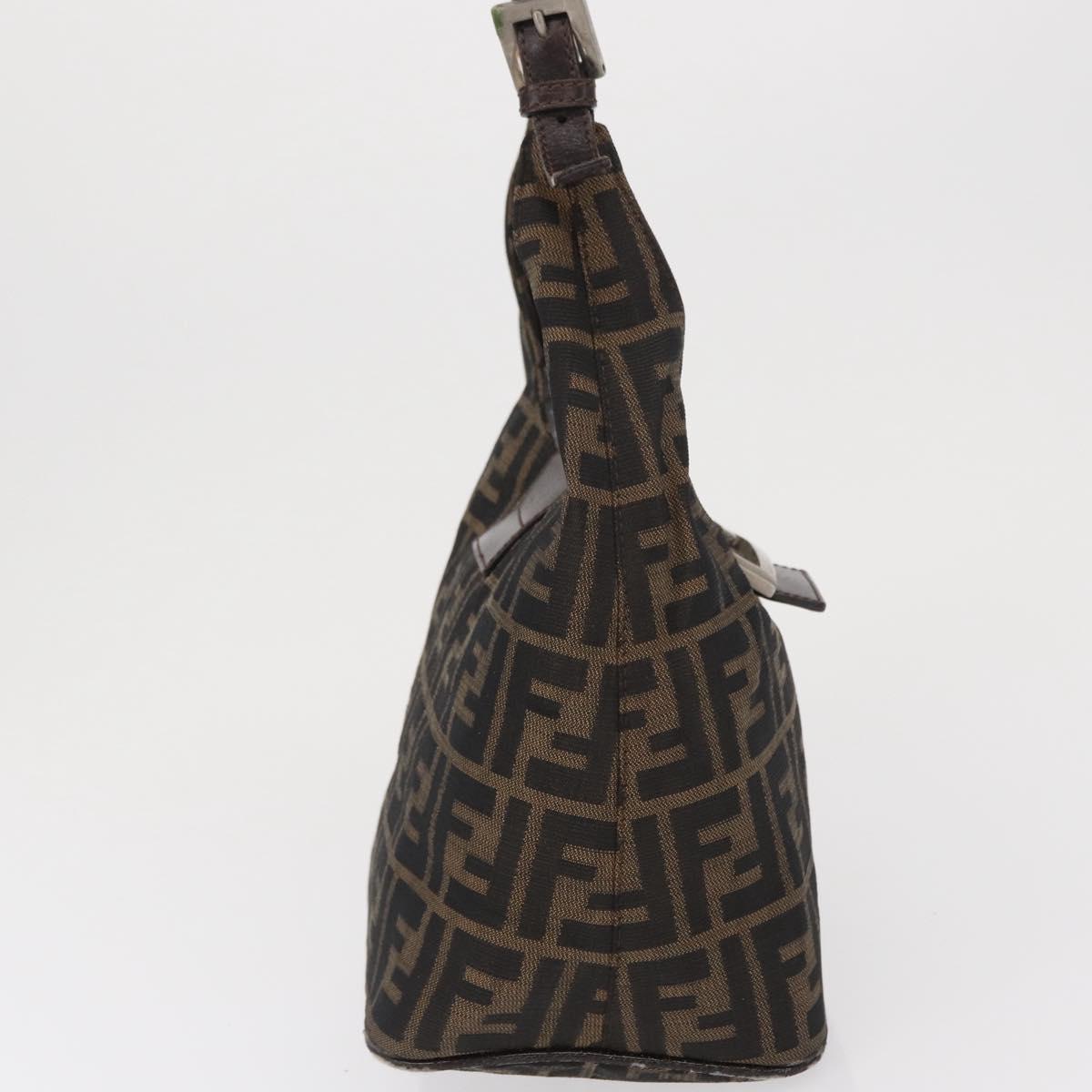FENDI Zucca Canvas Mamma Baguette Shoulder Bag Black Brown Auth 164204
