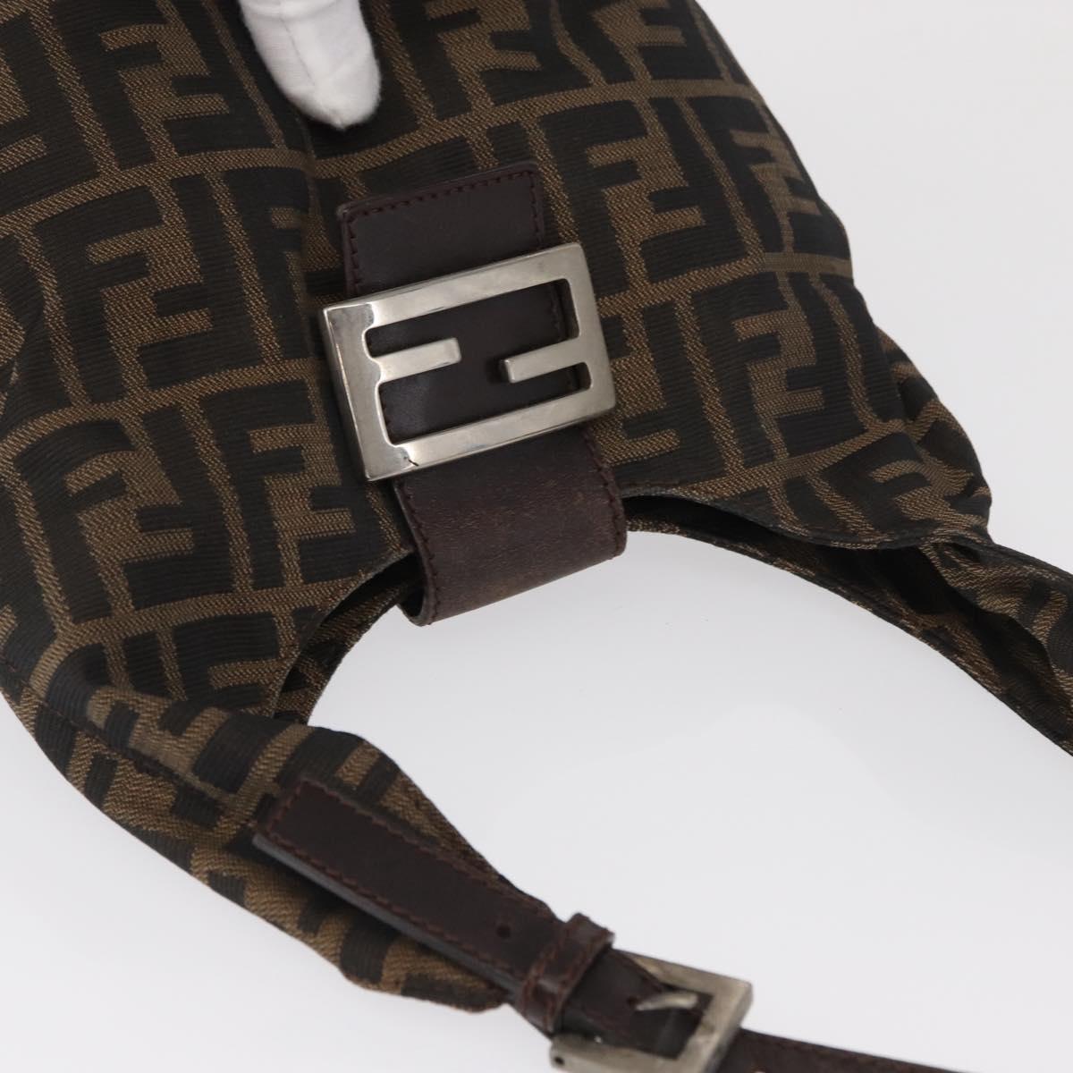 FENDI Zucca Canvas Mamma Baguette Shoulder Bag Black Brown Auth 164204