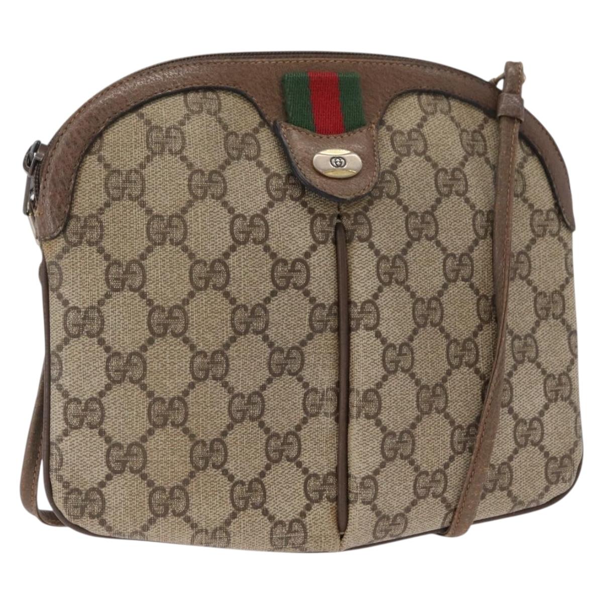 GUCCI GG Supreme Web Sherry Line Bag PVC Beige Gold 904 02 047 Auth 164205