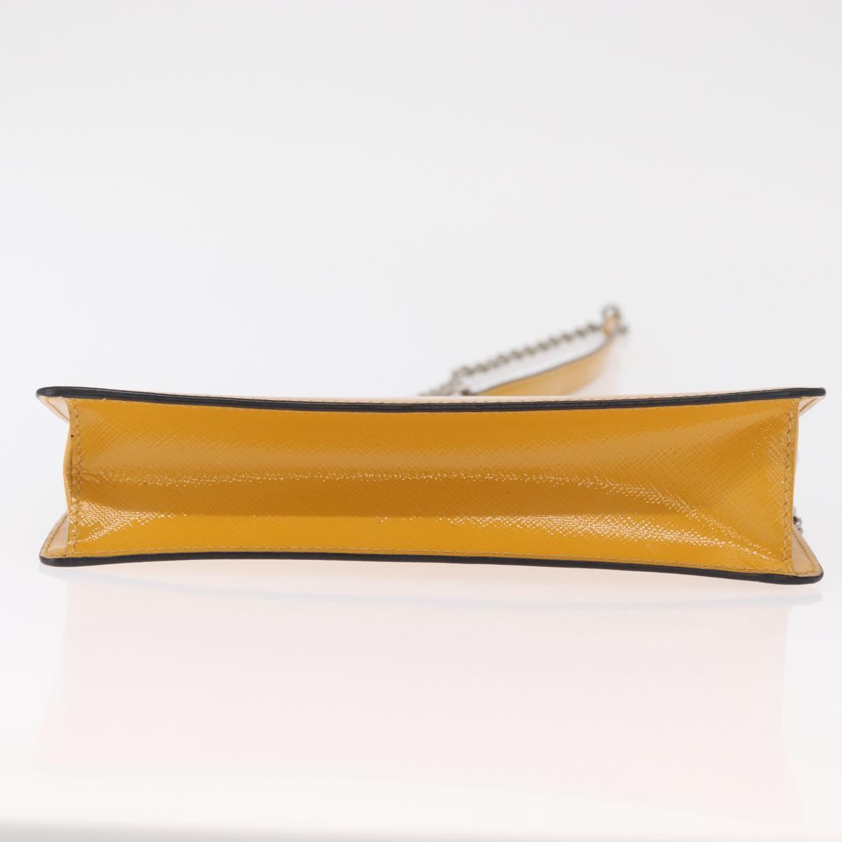 PRADA Chain Shoulder Bag Safiano leather Yellow Silver Auth 164207
