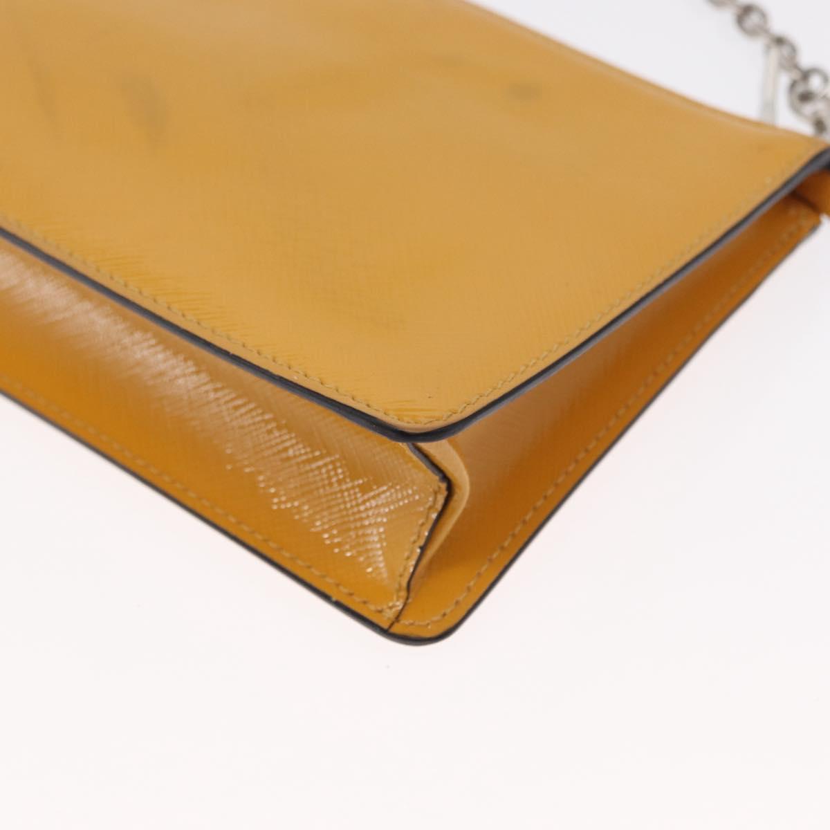 PRADA Chain Shoulder Bag Safiano leather Yellow Silver Auth 164207