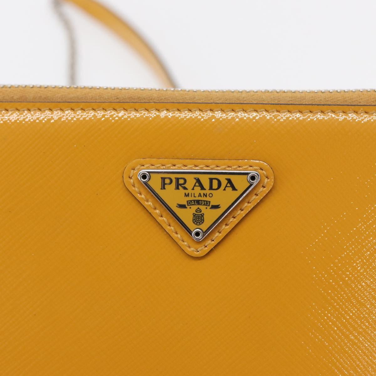 PRADA Chain Shoulder Bag Safiano leather Yellow Silver Auth 164207
